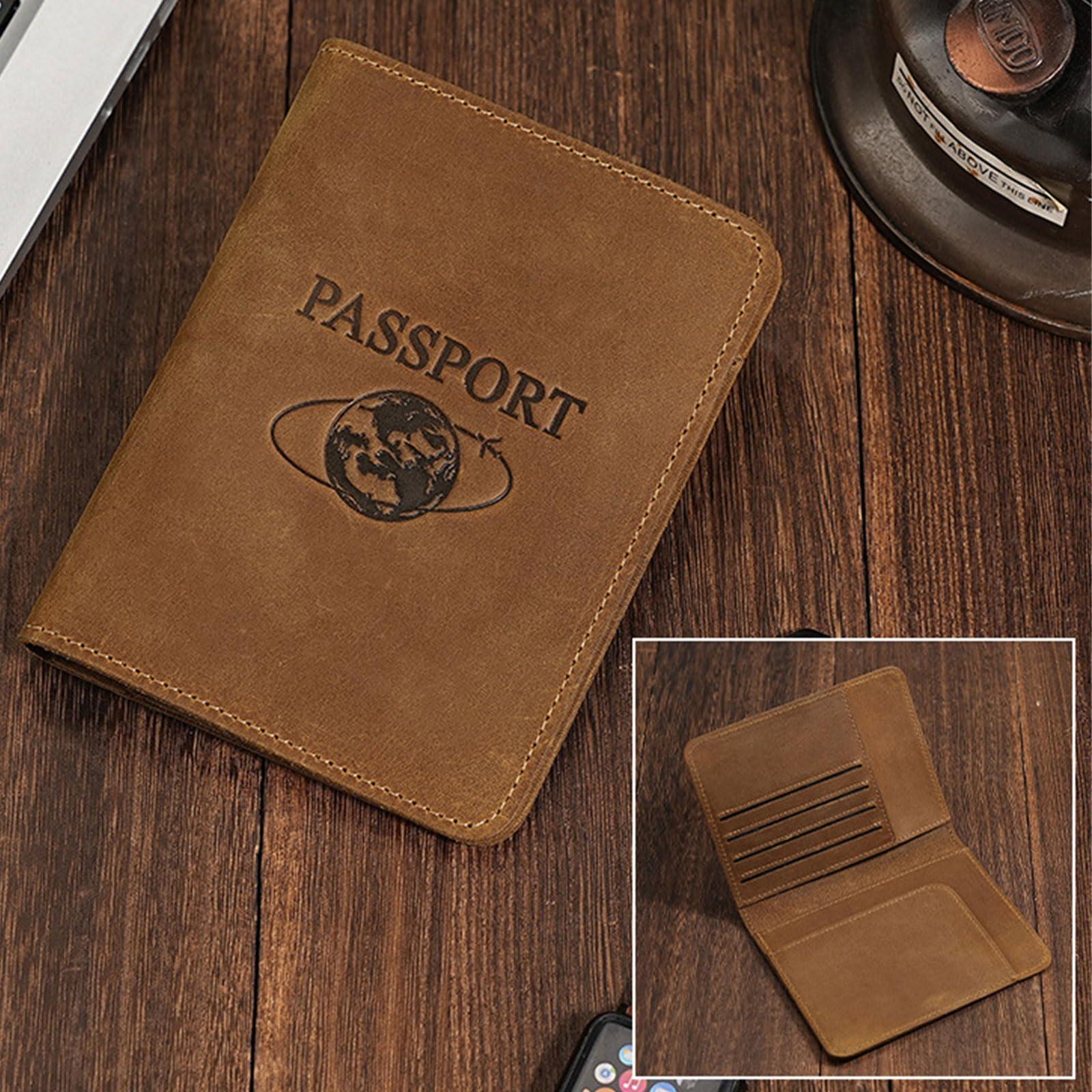 Protector de pasaporte con bloqueo para mujeres y hombres, seguro para documentos de viaje y almacenamiento de tarjetas, fundas para pasaportes, Coffee, Belleza masiva