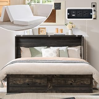 AMERLIFE Queen Black Oak Murphy Bed with 6