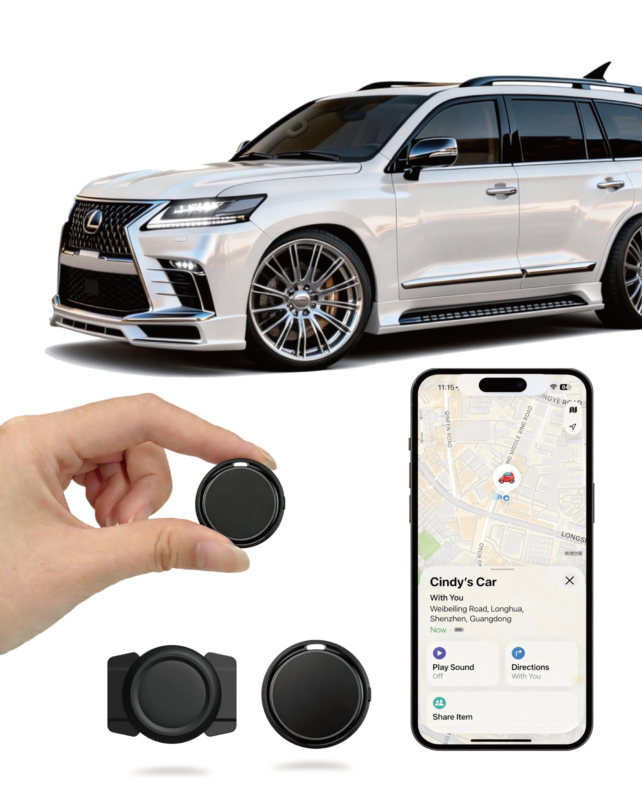 Traceur Voiture Magnétique Compatible Apple Localiser, Balise Bluetooth Véhicule sans Abonnement, Alternative GPS Auto Discrète pour Voiture & Moto, Middle Rabbit