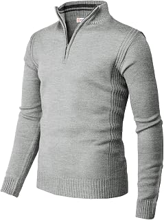 H2H Mens Casual Slim Fit Pullover Sweaters Long Sleeve Knitted Fabric Zip Up Mock Neck Polo Sweater