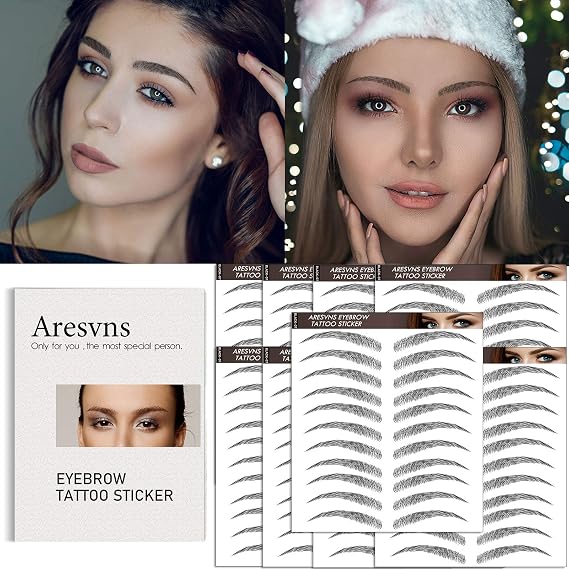 Aresvns 4D Tattoo Eyebrows 99 Pairs! Newly Improved Good Looking Black Eyebrows Tattoo Waterproof and Long-Lasting,Popular Eyebrow Shapes,Suitable Sizes.Brow Transfer Sticker for Women Christmas Gift
