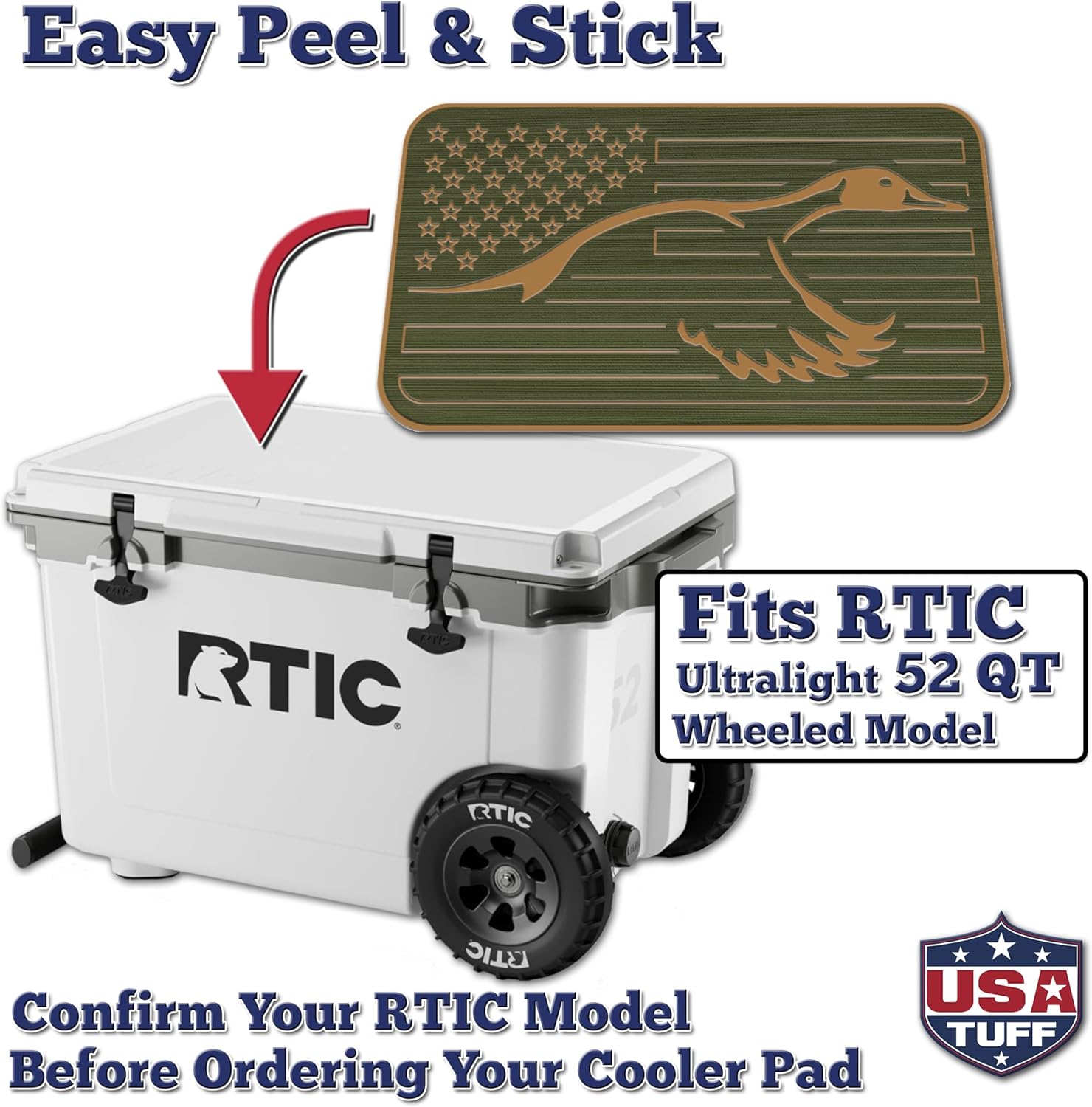 USATuff SeaDek EVA Mat Cooler Pad fits RTIC | Peel & Stick Application | Non Slip Comfort Accessories - US Flag Duck Outdoorsman Hunt Design (OG-M)