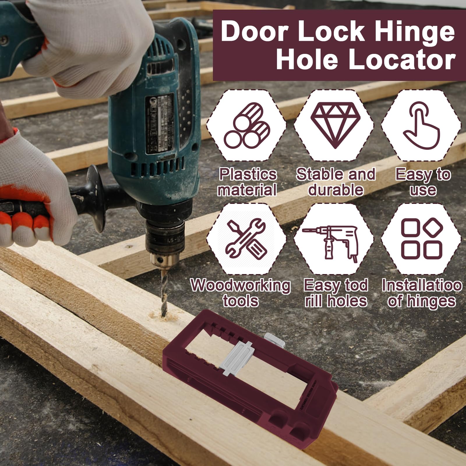 1 Set of Door Hinge Jig, Door Hinge Mortise Jig Kit, Sturdy Cabinet Door Hinge Installation Kit, Stable and Durable, Simple and Fast to Use, Widely Used, for Hinge Installation, Red - Image 3