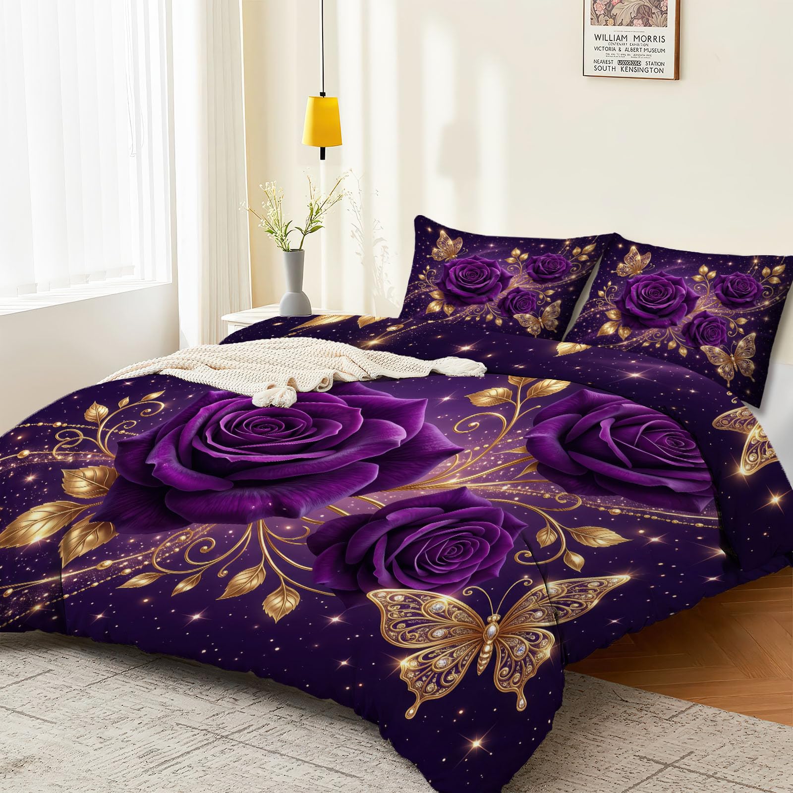 Purple Dreamy Illustration - Juego de funda nórdica para cama de matrimonio