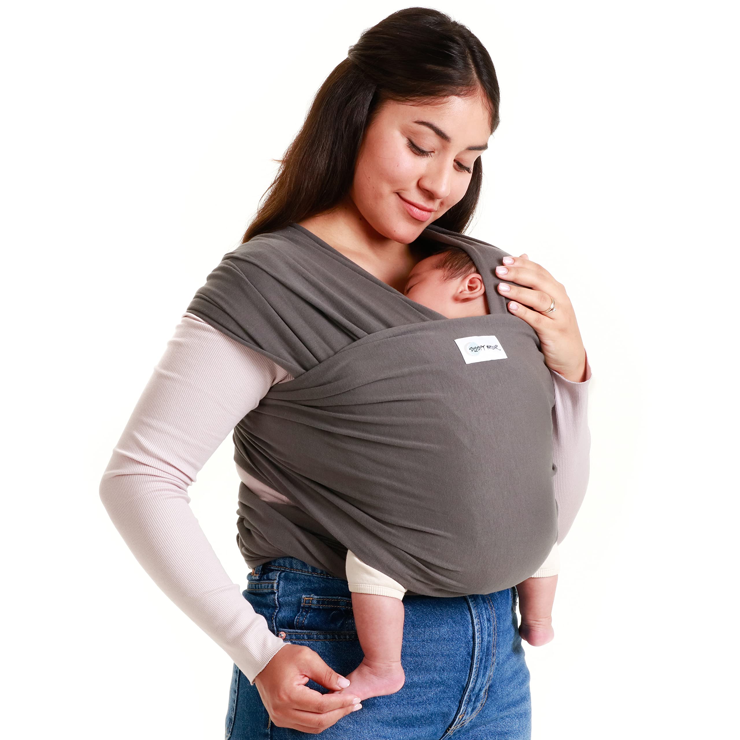 Sleepy Wrap Babytragetuch - Anschmiegsames & Einfach zu Bindendes Tragetuch Baby Neugeboren bis 15 kg, Waschbar, Leicht & Atmungsaktiv (Grau)