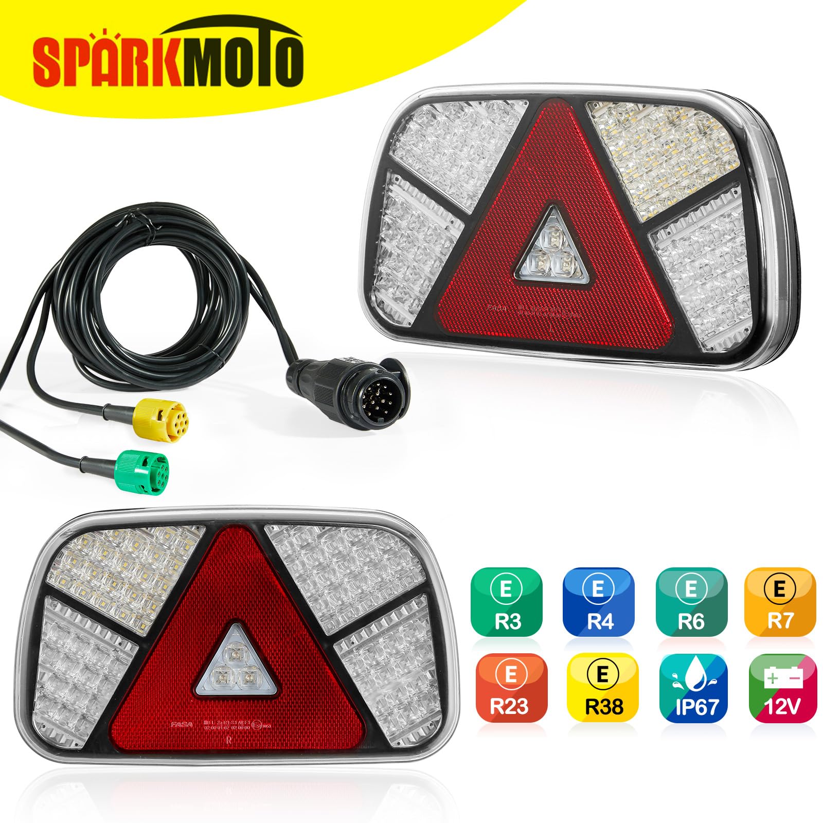 Kit Pilotos Traseros Remolque LED 13 Pines,12V Luces LED Remolque Con Cable 5 m y Enchufe 13 Pines & Conector Bayoneta 6 Pines,Luz Trasera Remolque Homologados