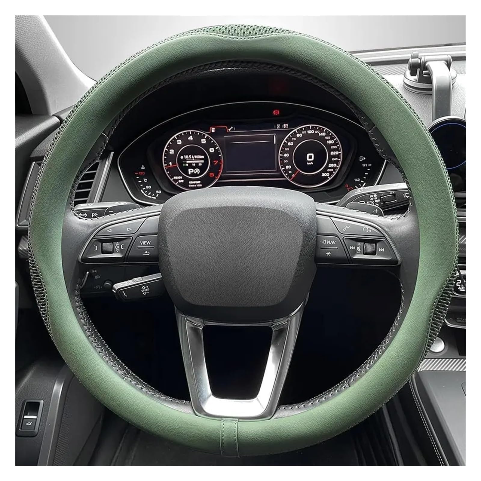 Cubierta Volante Coche Funda para Volante Cuero Fibra Ultrafina Cómoda Antideslizante Universal Las Cuatro Estaciones(O-Type Microfiber Leather Green)