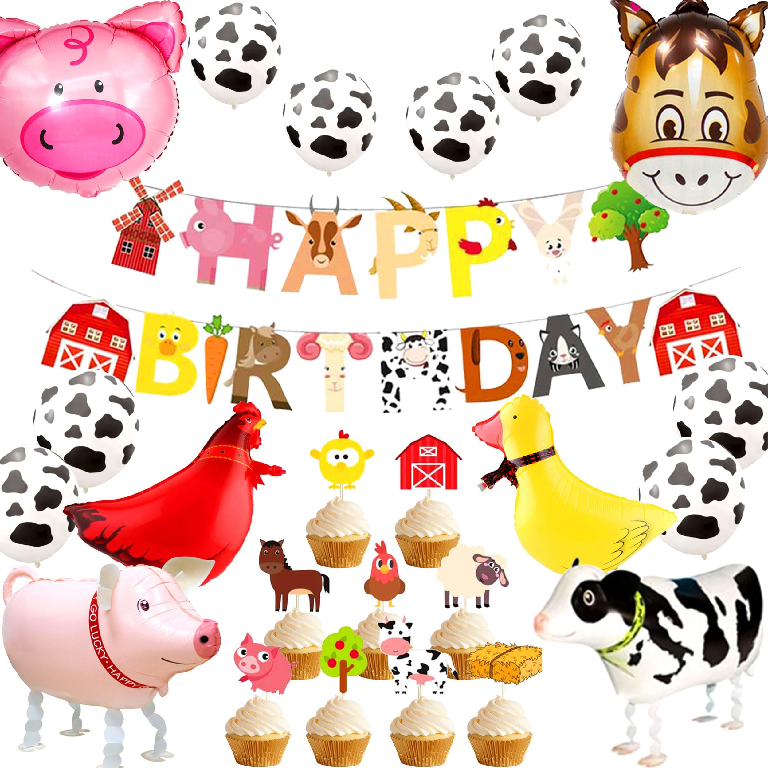 JeVenis Farm Animals Decoration Banner Party Supplies Cow Balloons for Animal Birthday