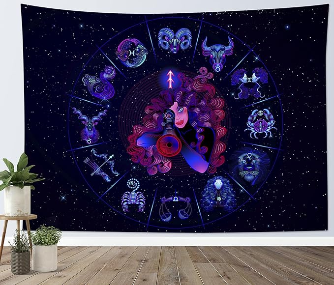 HVEST Sagittarius Tapestry Wall Hanging for Teen Bedroom 12 Constellations Hippie Art Tapestries Zodiac Blanket Birthday Gifts Party Decorations for Home Living Room Dorm,60x40 Inches