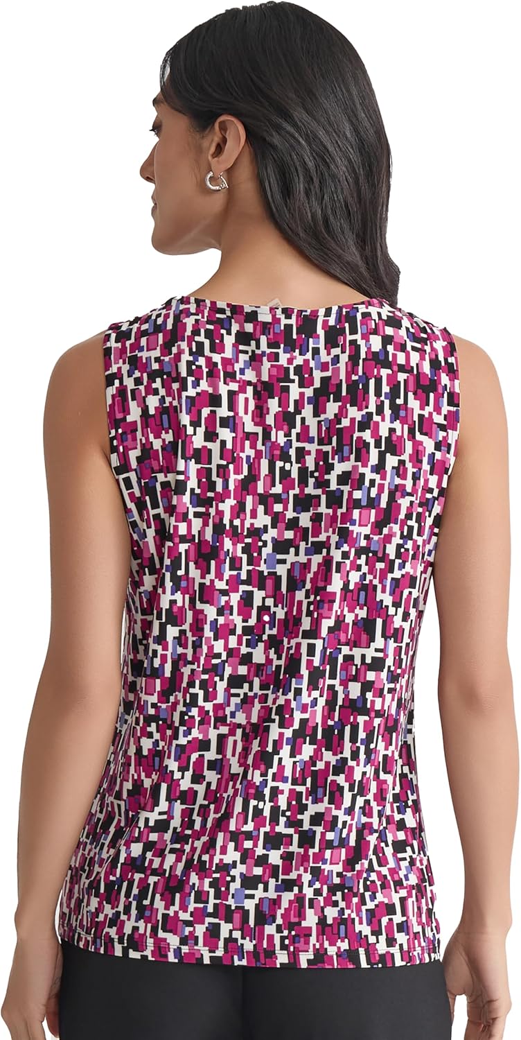 Kasper Womens Pleated Neck Printed Top - Image 2