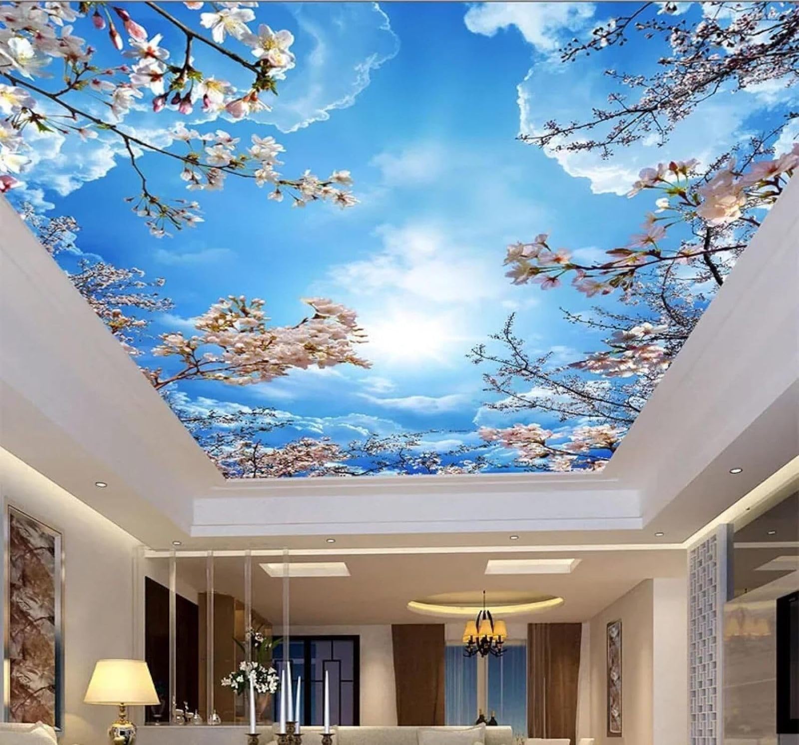 XLMING Romantic Fresh Blue Sky White Clouds Cherry Blossoms 3D Wallpaper Luxury Home Dining Decor Paste Sofa Living Room The Wall for Bedroom Mural-150cm×105cm