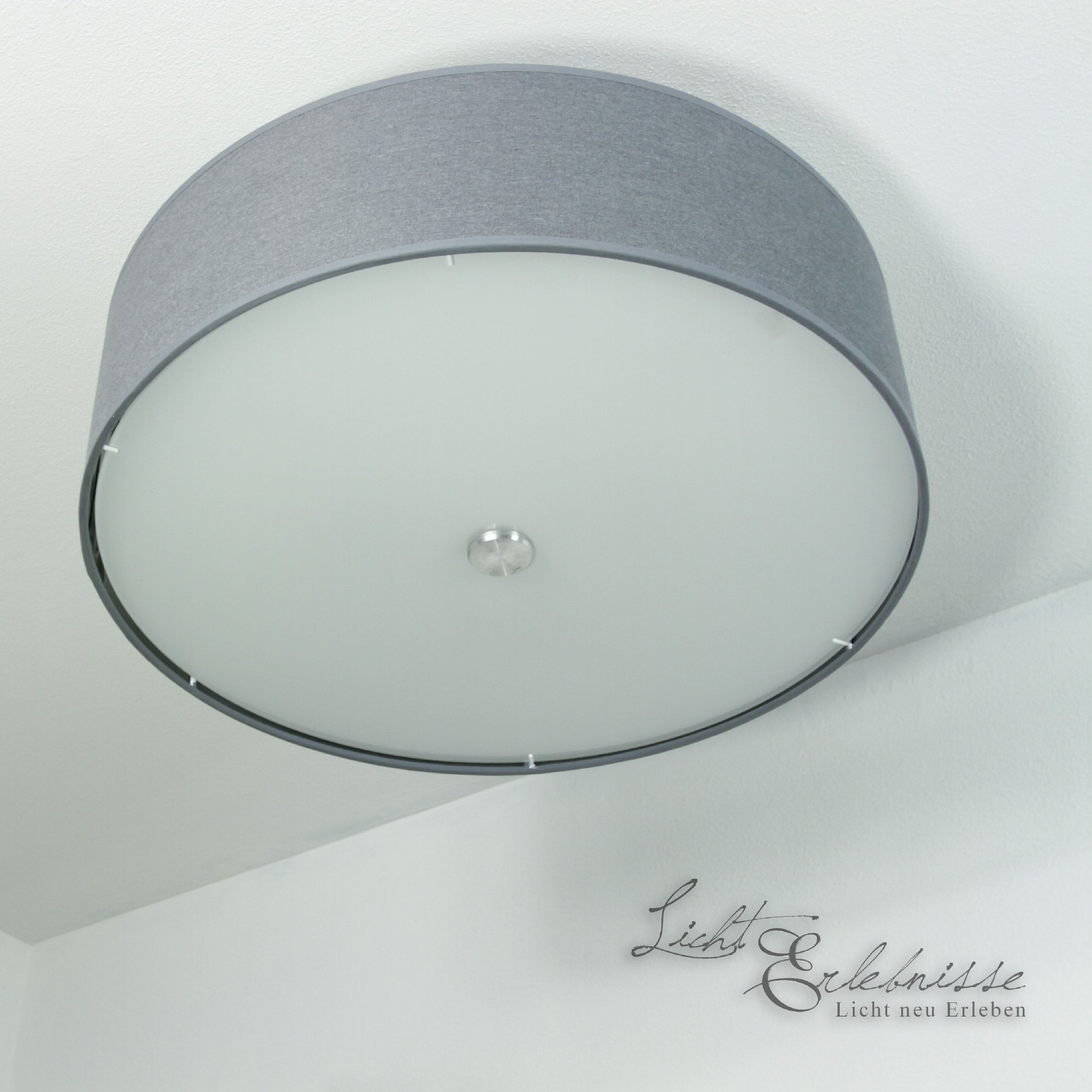 Licht-Erlebnisse Deckenlampe groß E27 je max. 60W 230V Deckenleuchte modern Stoffschirm Wohnzimmer Beleuchtung Lampe Küche Schlafzimmer