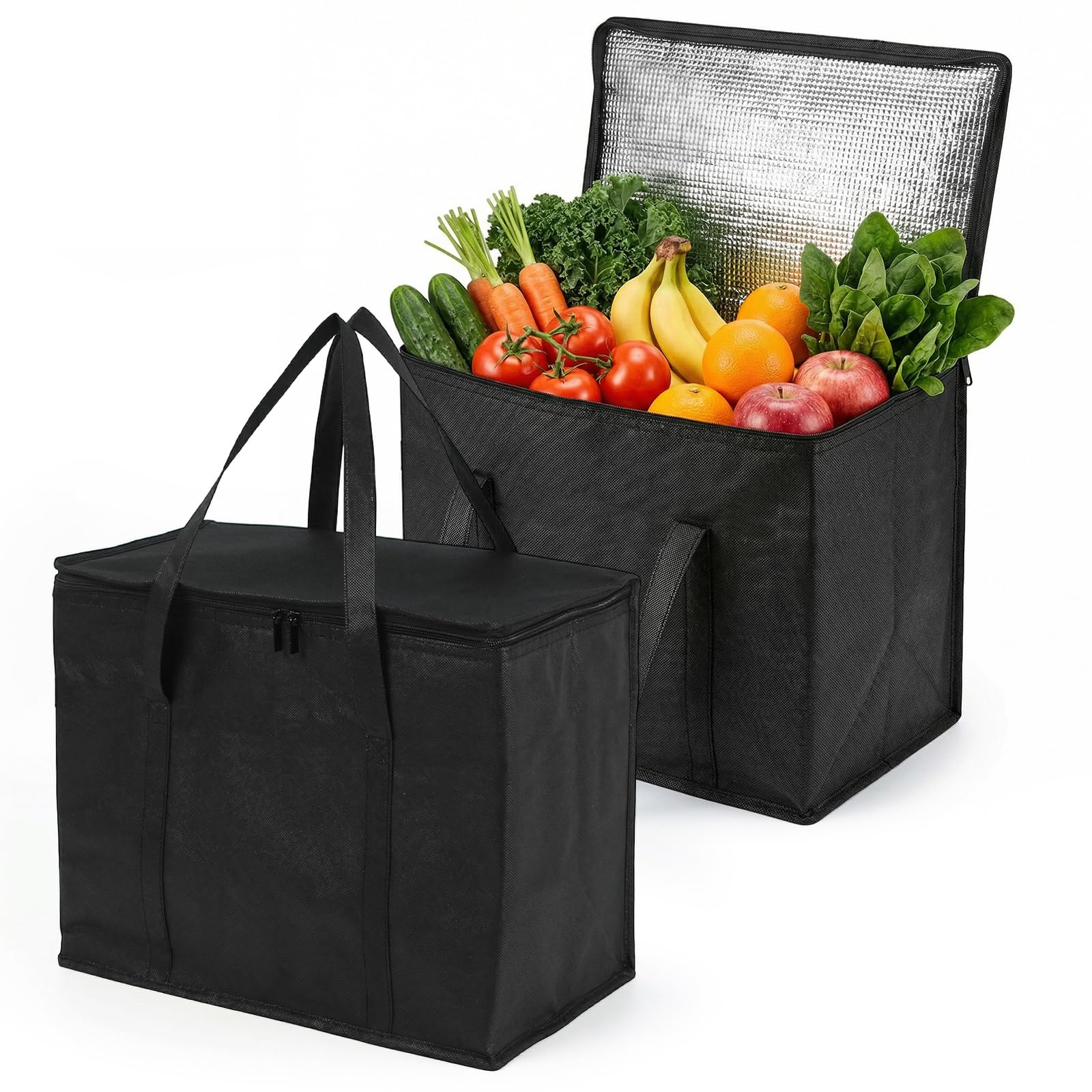 Large Cooler Bags 2Pack - 35L Cool Bag for frozen & Hot Food Delivery, Foldable Insulated Bags Thermal Shopping Bag for Camping Picnic Outdoor BBQ Fishing