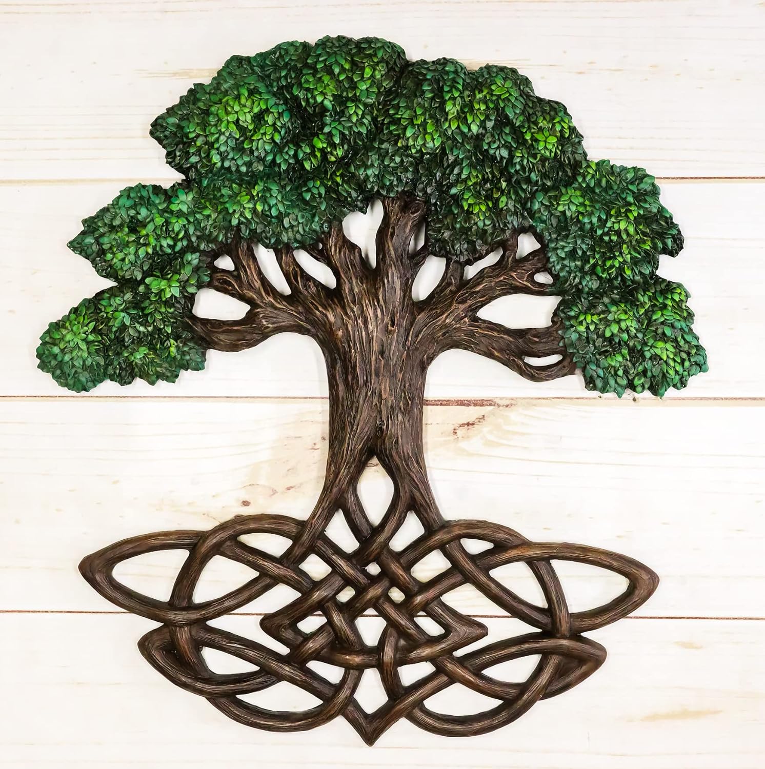 Ebros Gift Blossoming Green Celtic Yggdrasil Tree of Life With Symbolic Knotwork Root System Decorative Wall Plaque Decor Figurine 13" H Wicca Heaven And Earth Spiritual Connection Link Accent