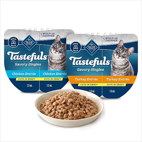 Blue Buffalo Tastefuls Savory Singles Natural Wet Cat Food Cuts In Gravy, Chicken and Turkey Variety Pack, 2.6-oz. Trays, 24-Count