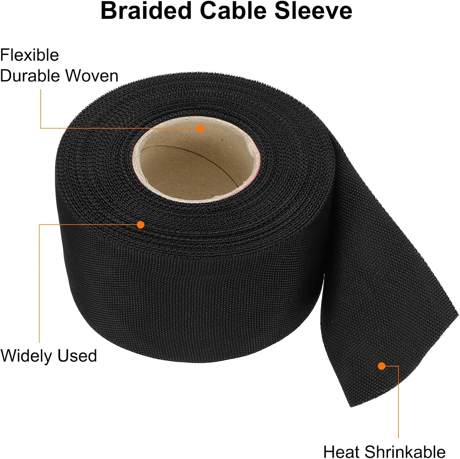 MECCANIXITY Braided Cable Sleeves Heat Shrinkable Fabric Sleeving, 2" 40ft Black 2:1 Ratio Heat Shrinkable Cord Protector for Harness Cable, Network Cable Protection, Cable Management