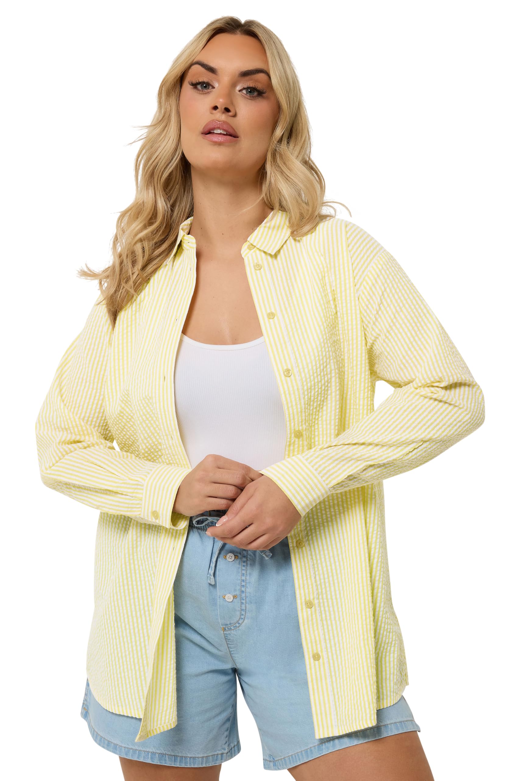 Yours Women's Stripe Textured Shirt in Lemon | Size: 20