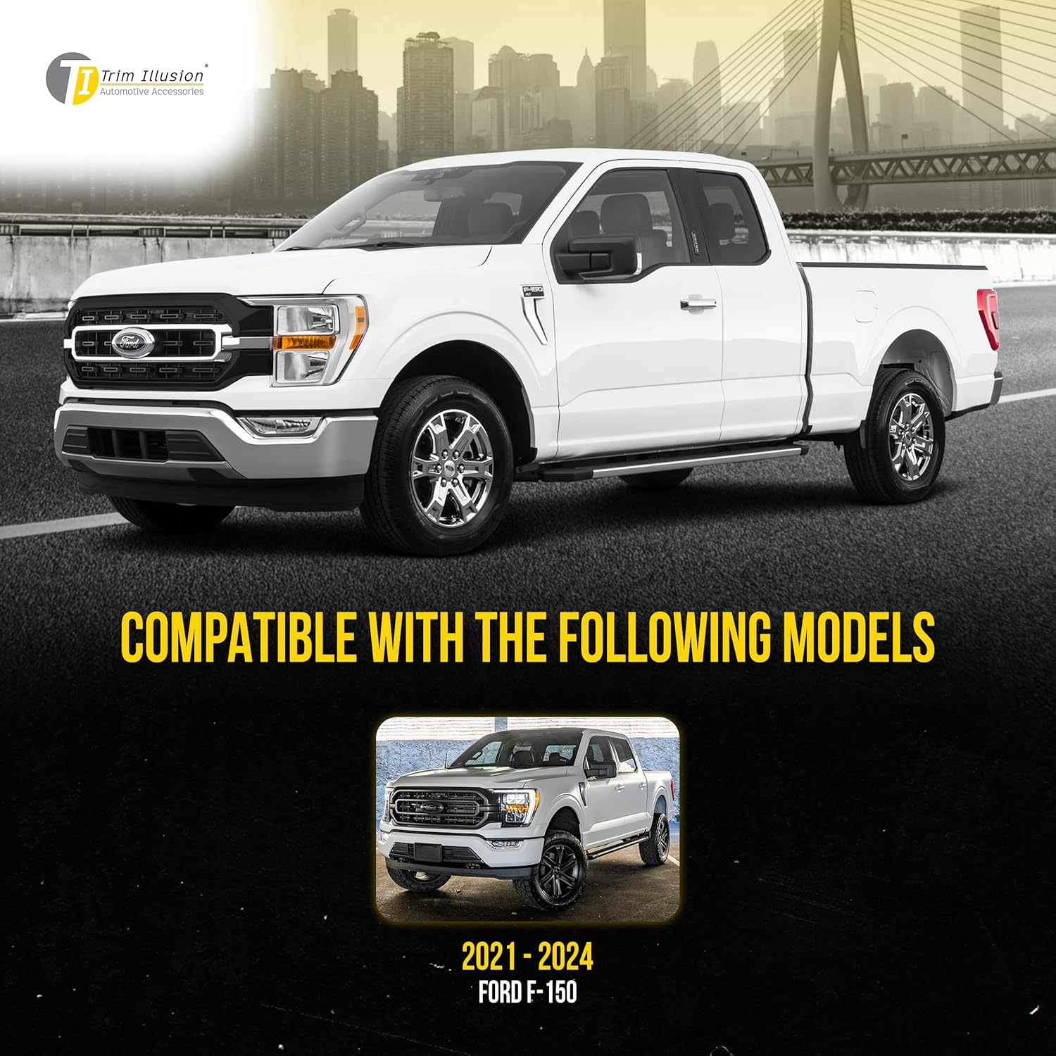 Chrome Delete Black Front Grille Overlay with Secure Adhesive Tape for 2021-2023 Ford F-150 (Fits STX Package Only) | Easy Installation - No Tools Needed | US Patented