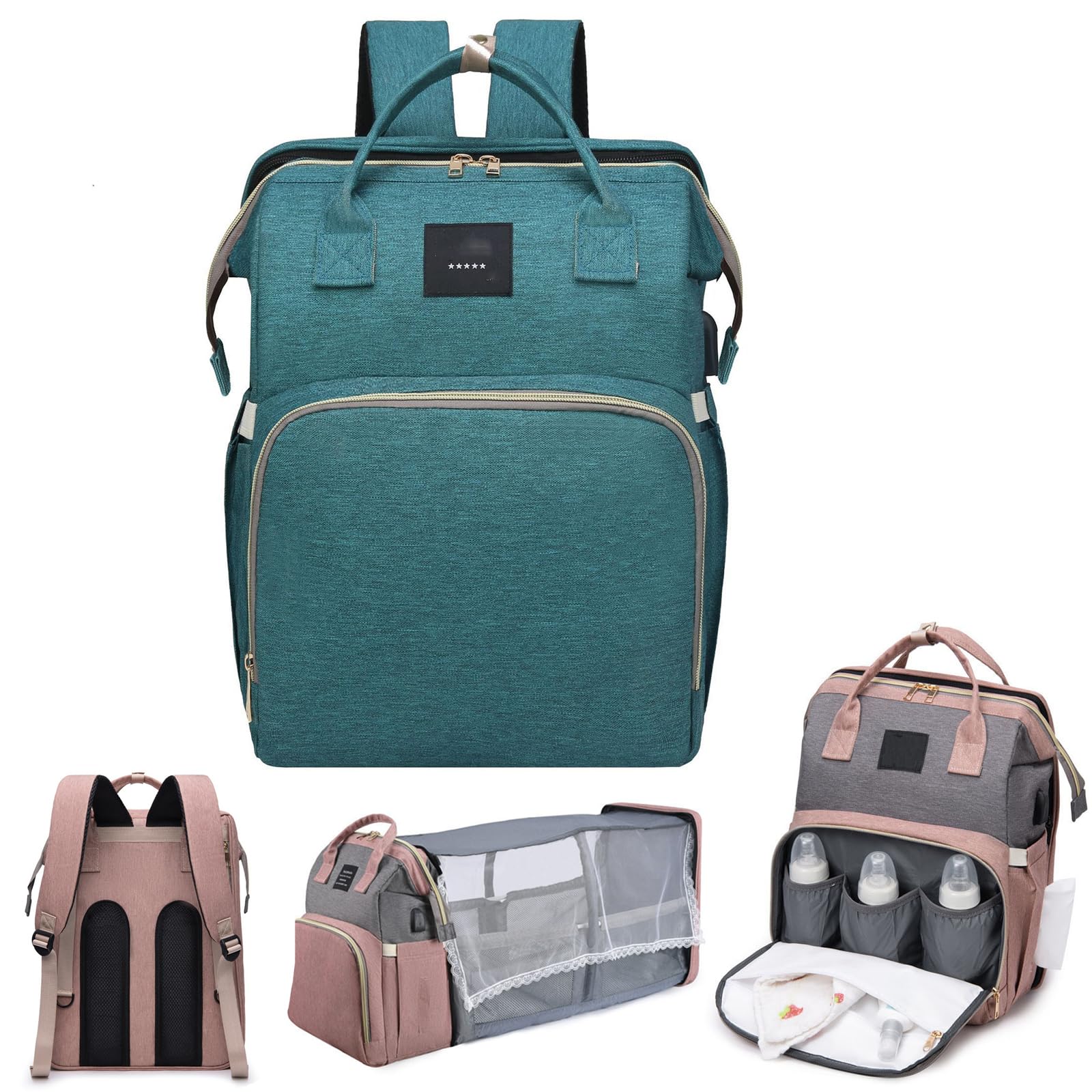 TEENY TRAVELER - Diaper Bag, Baby Changing Bags, Baby Bag for Mum with Portable Changings Mat, Stroller Straps, Multiple Pockets Nappy Changing Backpacks, Babys Essentials for Newborn (#B) — view 8