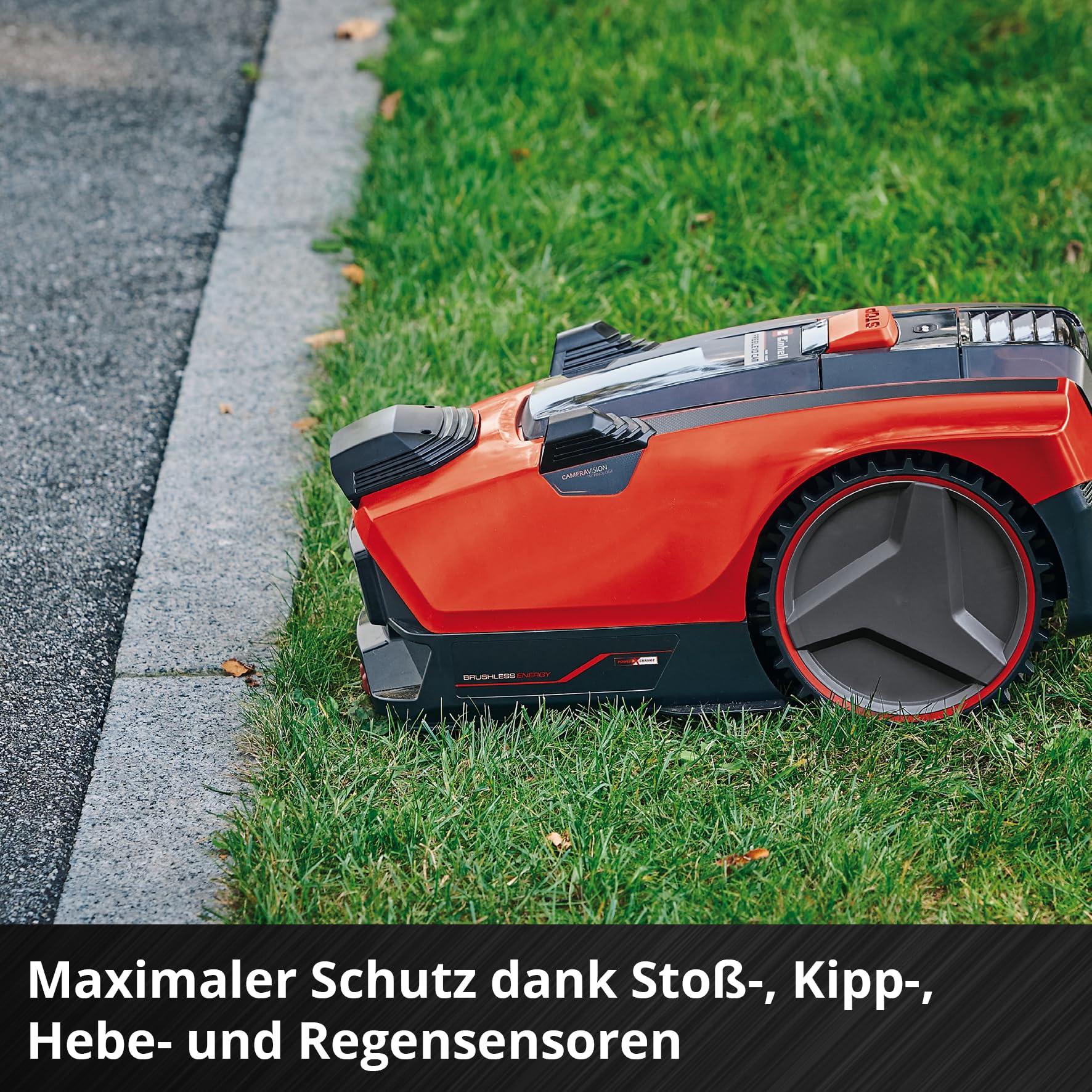 Einhell Mähroboter FREELEXO CAM 500 Power X-Change (18V, Kamera ersetzt Begrenzungsdraht, für 500 m², Brushless, bis 25% Steigung, Schnittbreite 18 cm, inkl. 3,0 Ah Akku, 5 m Magnetband)