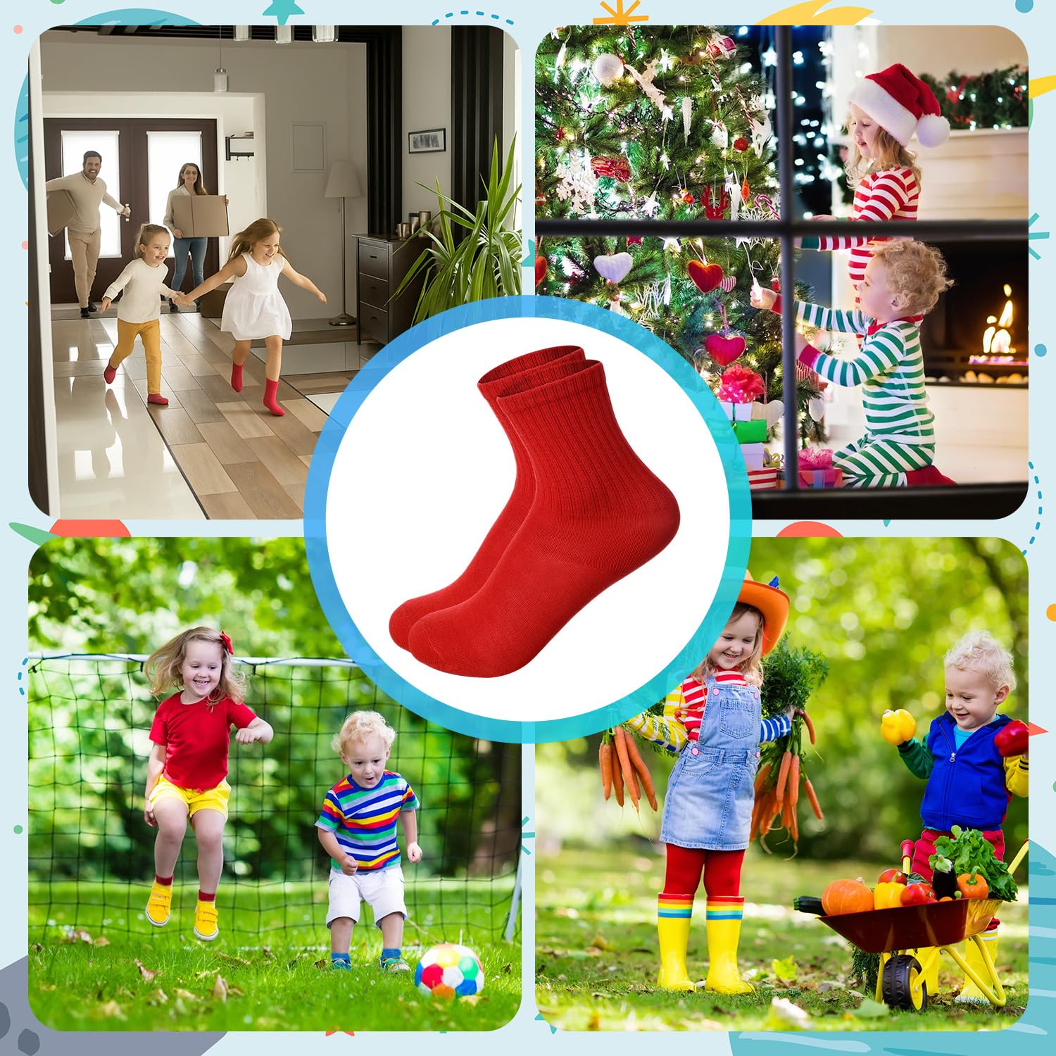 Coume 50 Pairs Girl Socks Bulk for Kids 6-8 Years Colorful Long Toddler Sock for Kids Boys Children Christmas Winter Gifts