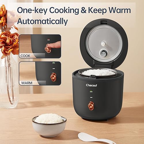 Miniatura 4 de CHACEEF Mini arrocera de 2 tazas sin cocinar, olla arrocera de 1.2 litros pequeña con olla antiadherente, máquina de arroz portátil de viaje con un