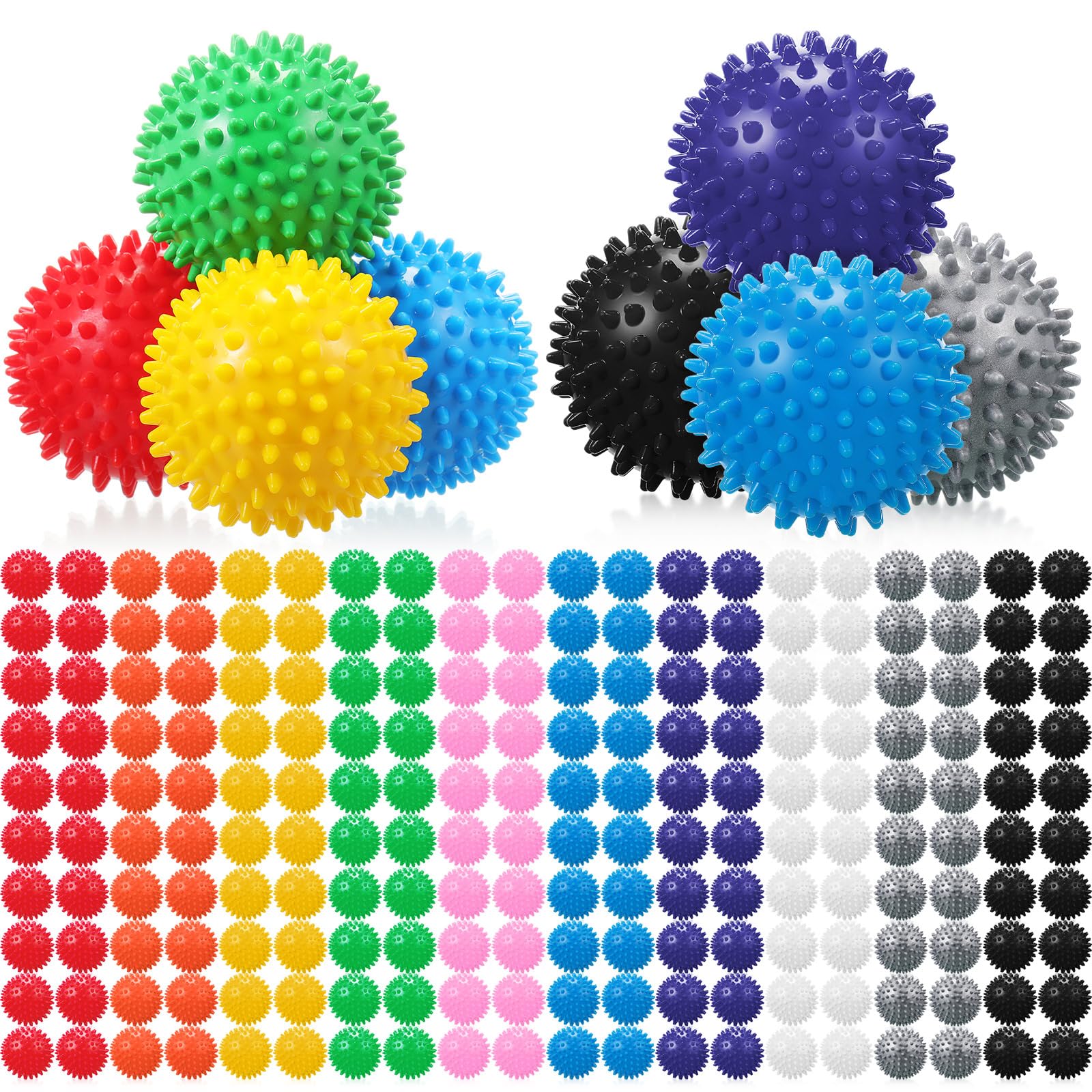 Liliful 50 bolas de masaje con puntas para pies, espalda, masaje de manos, bolas de masaje para fascitis plantar, a granel para terapia de entrenamiento de pies, 10 colores, paquete múltiple de 3