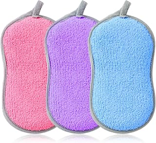 Sponges for Dishes 3 Pack Dish Sponge Kitchen Sponges Non-Scratch Microfiber Scrub Sponge Dual Sided Cleaning Sponge for Dishes Pots Pans