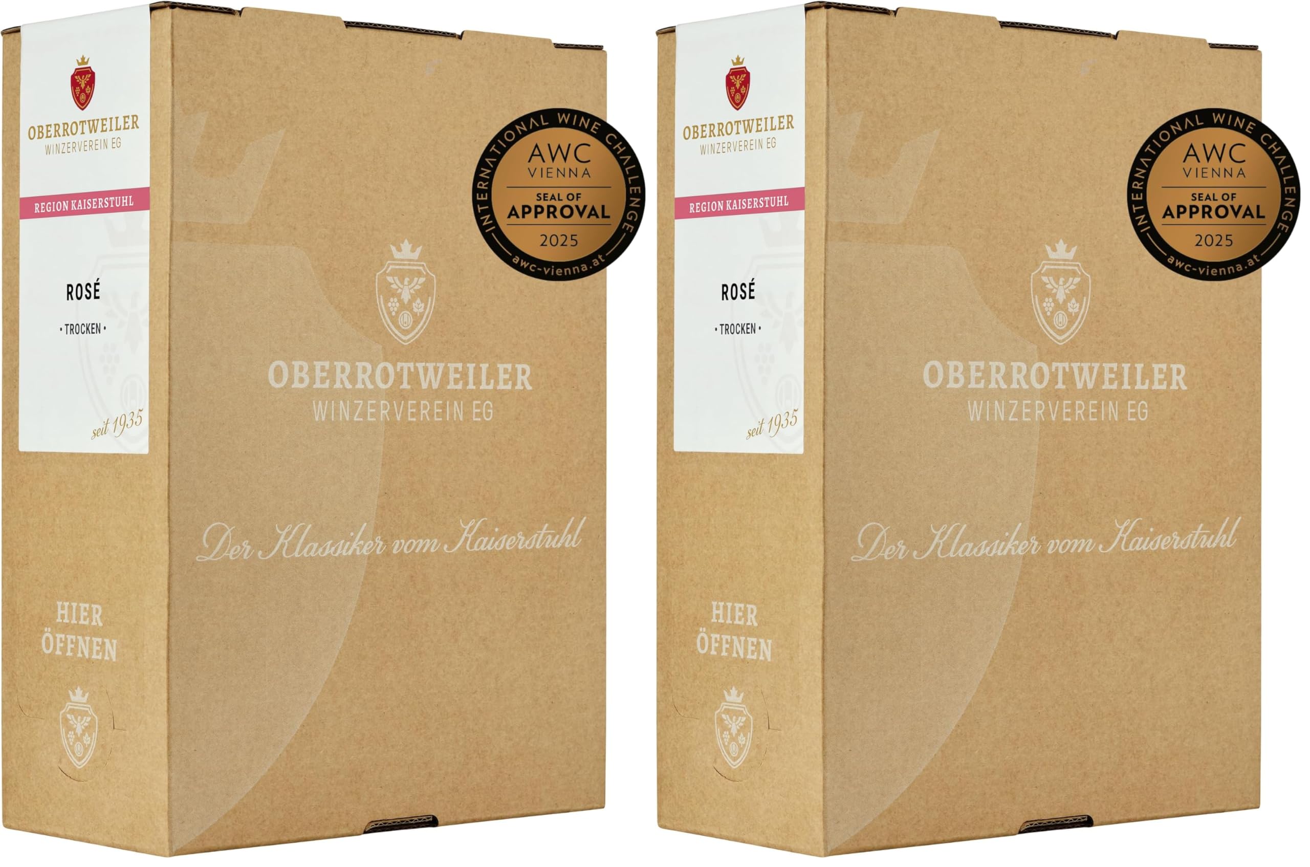 Oberrotweiler Wein-Box Rosé 3 Liter QbA – BRONZE 2025 AWC Vienna – Zarte Fruchtaromen nach Pfirsich, Apfel und Zitrusfrüchten – Badischer Wein, Anbaugebiet Baden (1 x 3,0 l Bag-in-Box) (Packung mit 2)