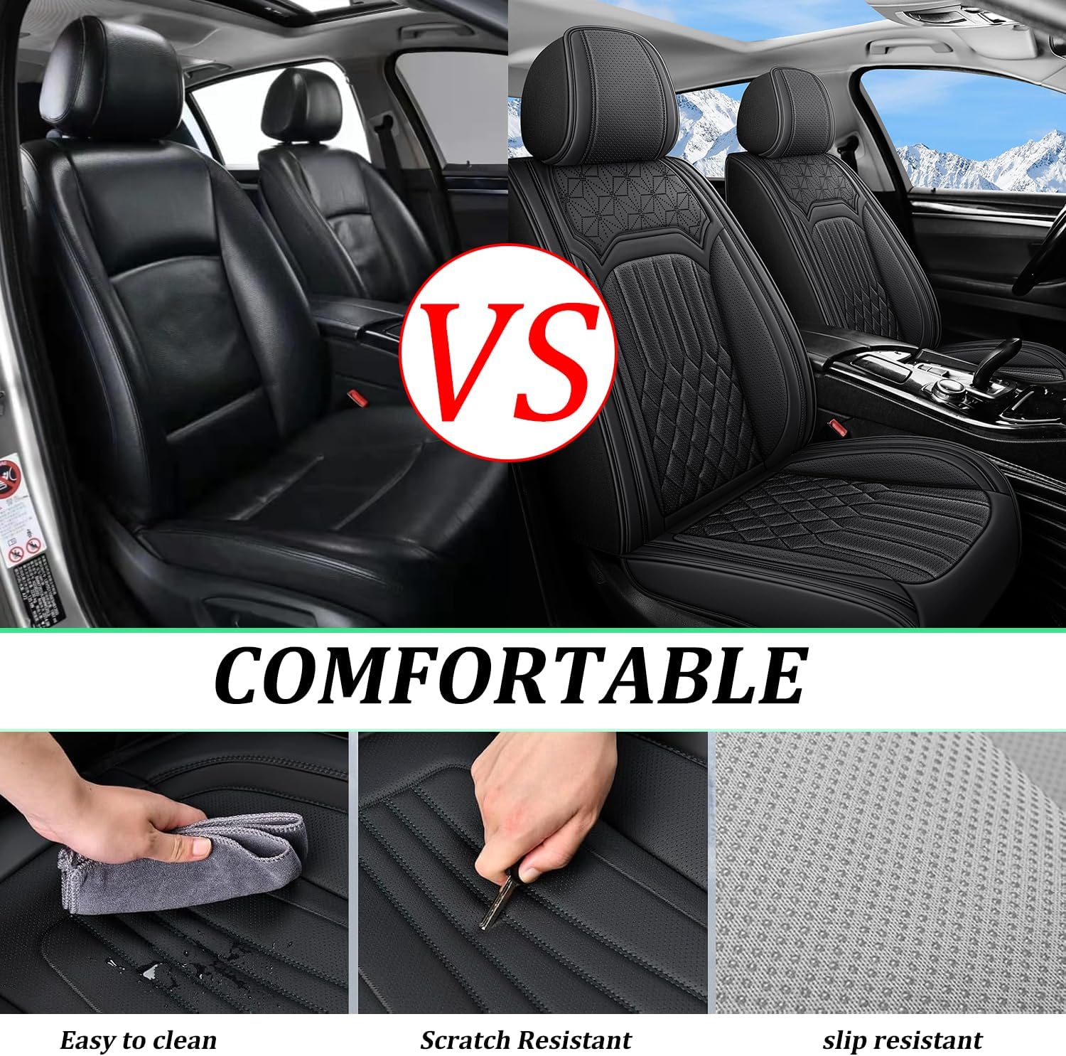 Seat Covers for Ford Ranger Pickup Truck 2019-2024 Full Set, Premium Nappa Leather Waterproof Breathable Non-Slip Wear Resistant Car Seats Protector, Durable Car Interior Seats Cover Cushion (Black)