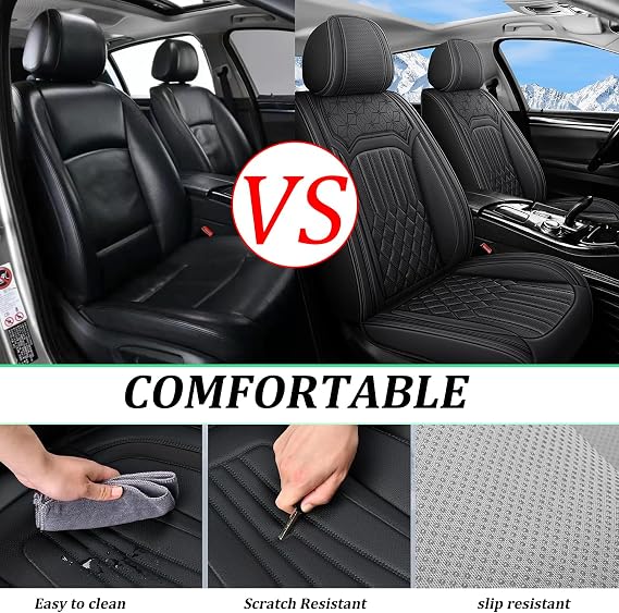 5 Seats Leather Car Seat Covers for Kia Seltos 2021-2024 2025,Luxury Comfort Waterproof Breathable Nappa Leather Car Seat Cover,Airbag Compatible Seat Cushions(Black,Full Set)