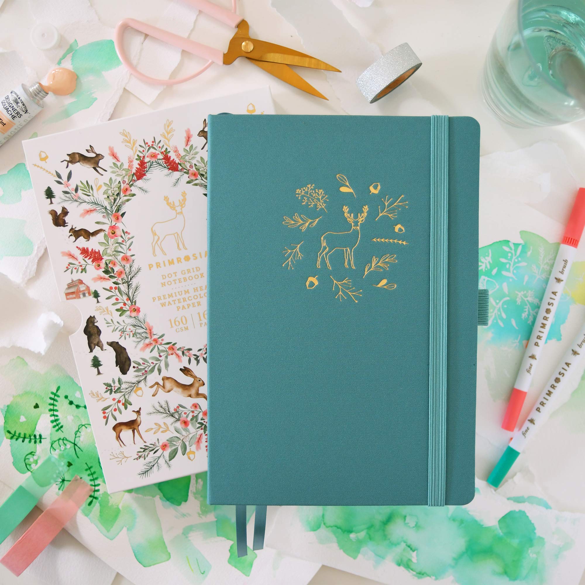 Primrosia Carnet de notes A5 à grille à pois aquarelle – 160 pages I papier lourd de qualité supérieure 160 g/m², sans bavure – Couverture rigide en lin de luxe avec jolie couverture antidérapante