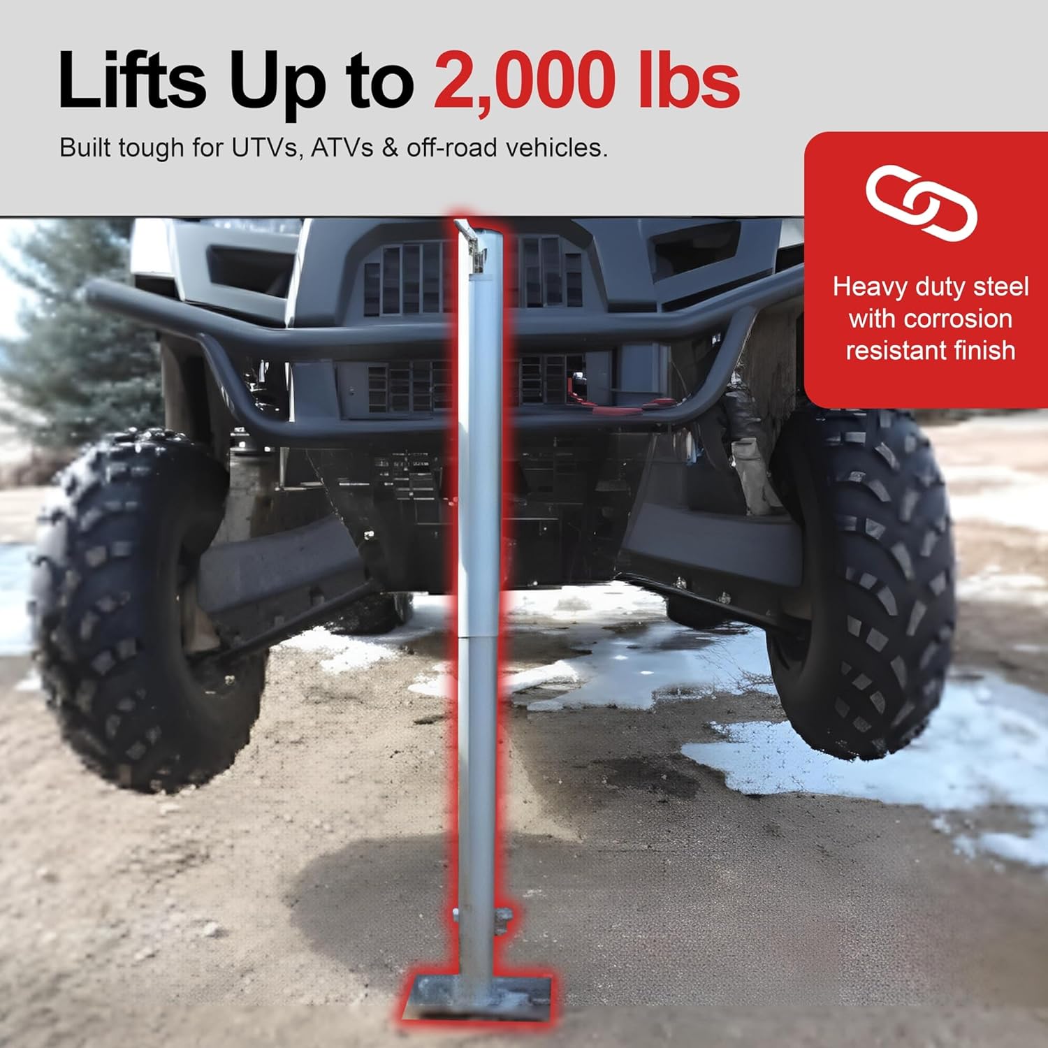 UTV Standard Height Quick Lift Jack and Round Roll Bar Mount Kit | 2,000 lb Capacity | Fits 1.5" to 2" Round Roll Cages, Bumpers | Compatible with Polaris, Can-Am, Honda, Kawasaki