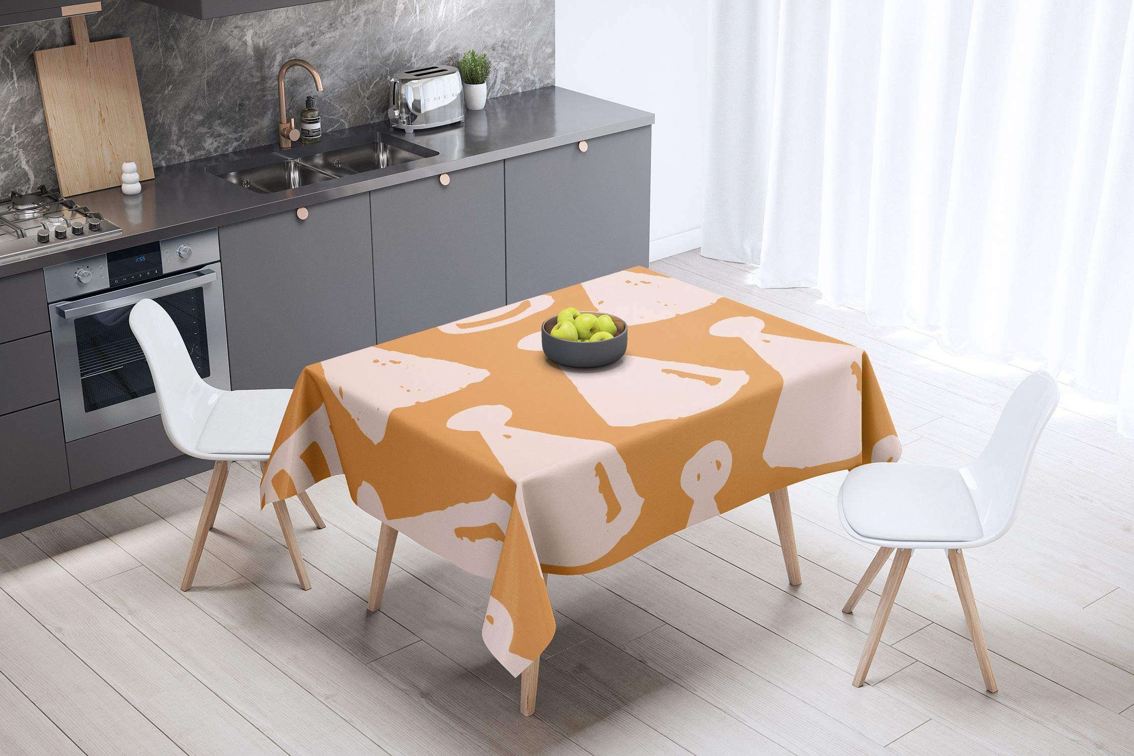 Bonamaison Kitchen Decoration, Tablecloth, Orange, Off White, 140 x 140 Cm - Designed and Manufactured in Turkey