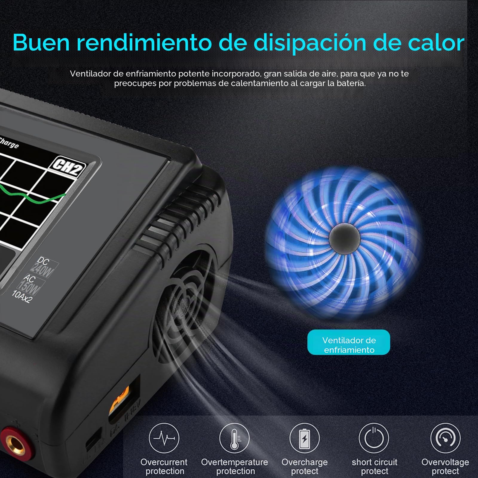 Haisito LiPo - Cargador para pantalla táctil, doble balance, CA 150 W, CC, 240 W, 10 A, para vida útil de iones de litio, NiCd, NiMH, LiHV PB