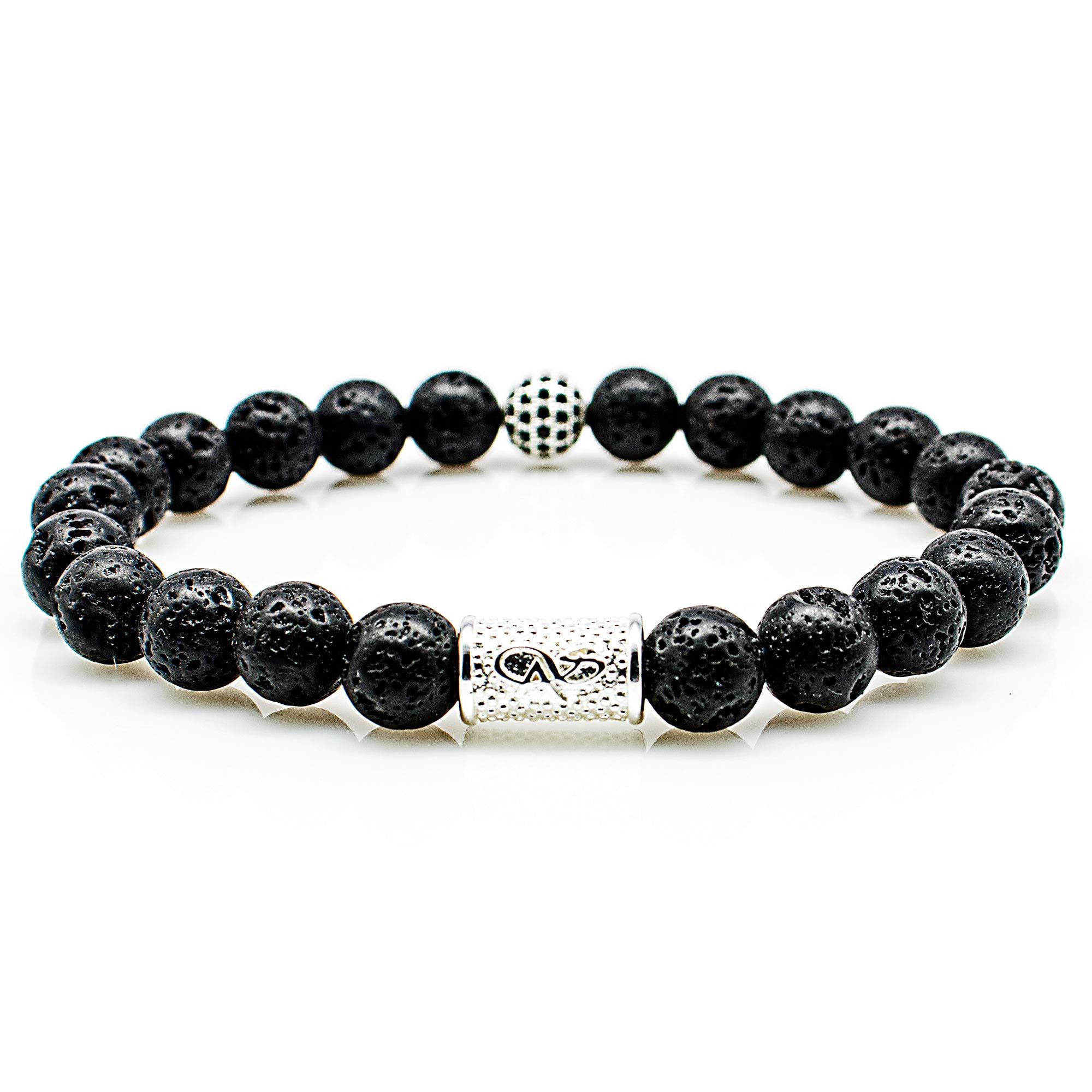 Lava 925 Sterling Silber Armband Bracelet Perlenarmband schwarz Beads Kugel 8mm Cubic Zirkonia