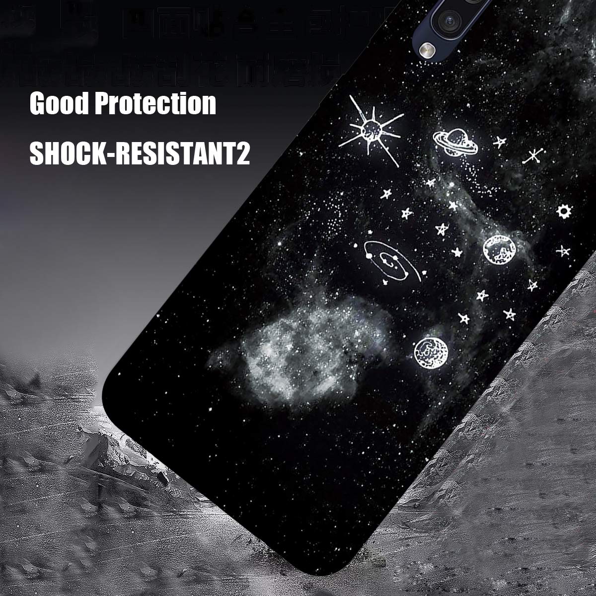 Kompatibel mit Samsung Galaxy A50 2019 Hülle Silikon, Galaxy A50 Handyhüllen Cover Weich Muster Schwarz Schutzhülle Handy Cases Dünn Soft TPU für Mädchen Frauen Jungen, Universum A.
