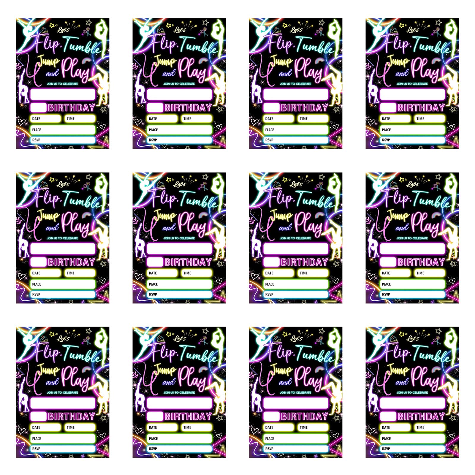 ZEPFJHE 12Pcs Glowing Fluorescent Greeting Card 5x7Inch Birthday Invitations for Birthdays Celebration and Social Gatherings Invitation Cards