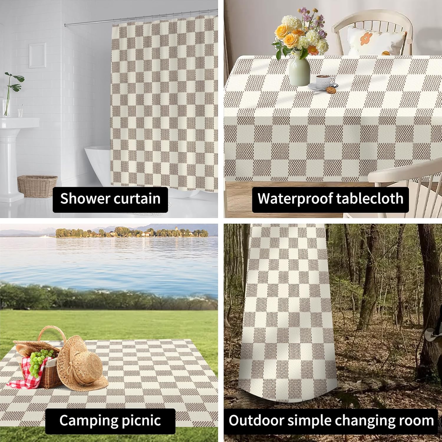 Shower Curtain for Bathroom, Cute Shower Curtain Sets with 12 Hooks, Waterproof Fabric Bath Curtain for Home, 72Wx72H, Fashion Checkerboard