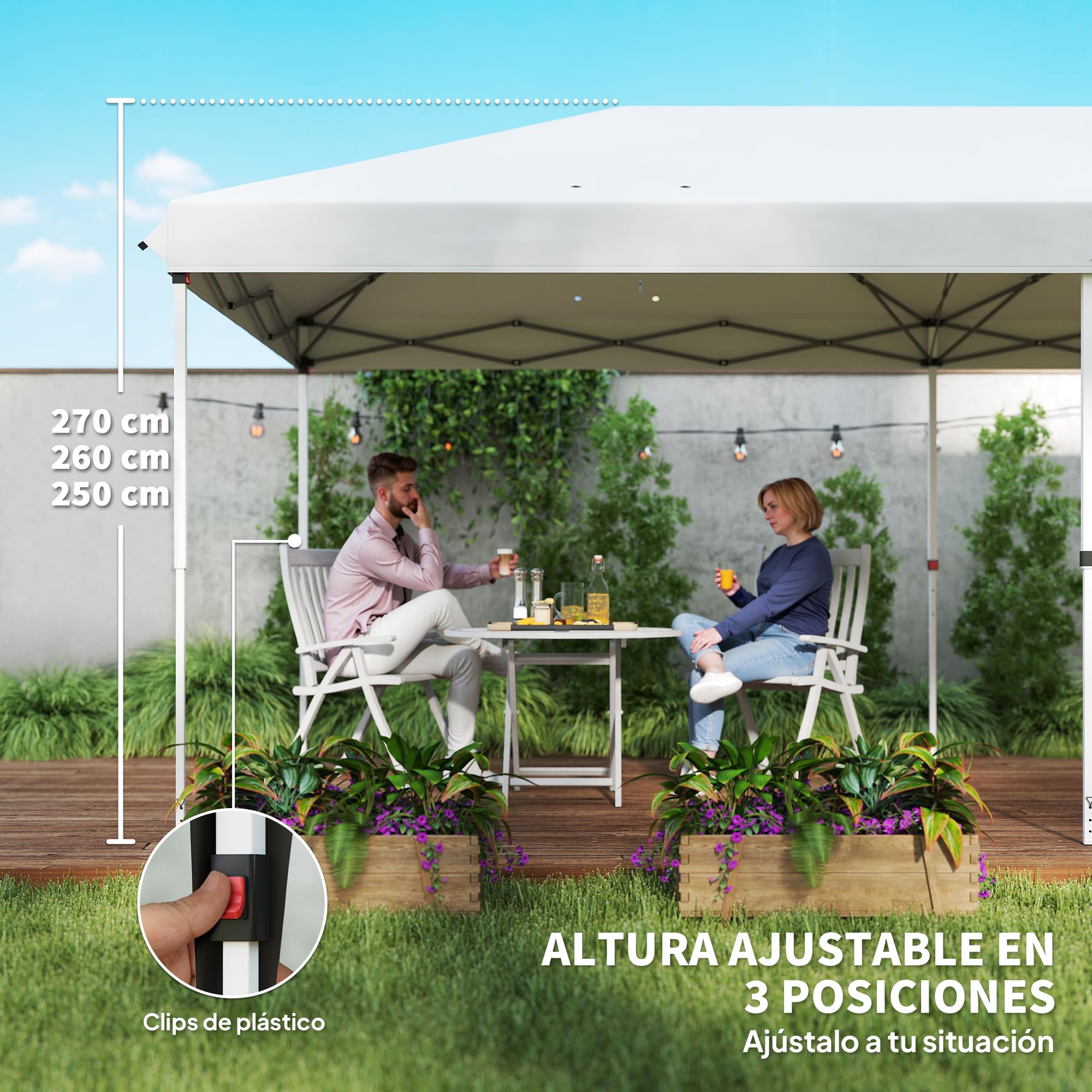 Outsunny Carpa Plegable 6x3x2,7 m con 4 Paneles 4 Ventanas 1 Bolsa Blanco | Cenador de Jardín, Gazebo Plegable, 2 Puertas con Cremallera, Anti-UV Impermeable, para Exterior Terraza Patio Playa