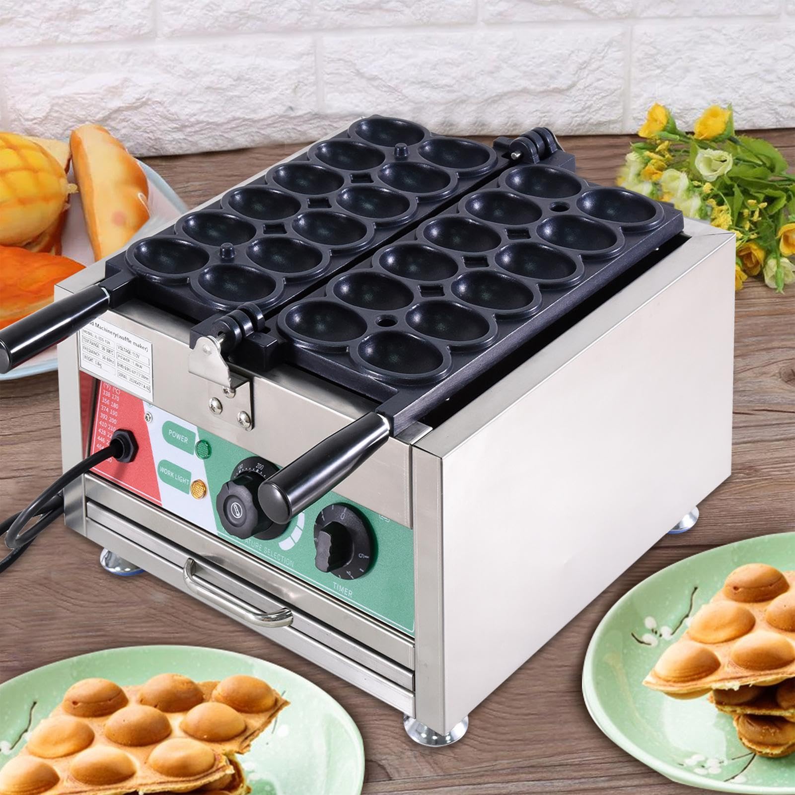 Bubble Waffle Maker | 3000W Waffle Ball Iron for Waffle Bite | Muffins Baking Machine, Snack Equipment, Bubble Skewer for Commercial Restaurant