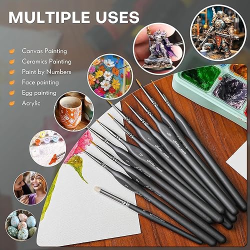 Miniatura 3 de Golden Maple Pinceles de pintura en miniatura - Juego de 10 pinceles de pintura para detalles de modelo, pinceles pequeños de punta fina para