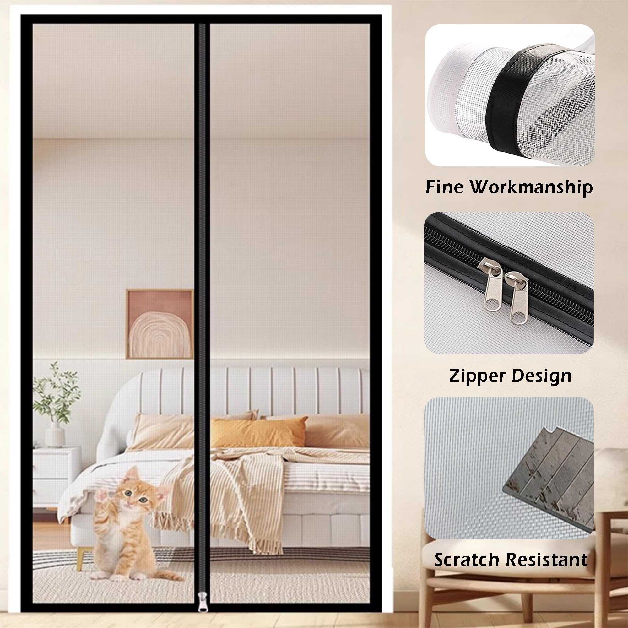 Tenda antimosche personalizzata per animali domestici, balcone, camera da letto, porta per gatti, per tenere lontani gli insetti con cerniera, impedisce che cani e gatti escano da casa (larghezza x