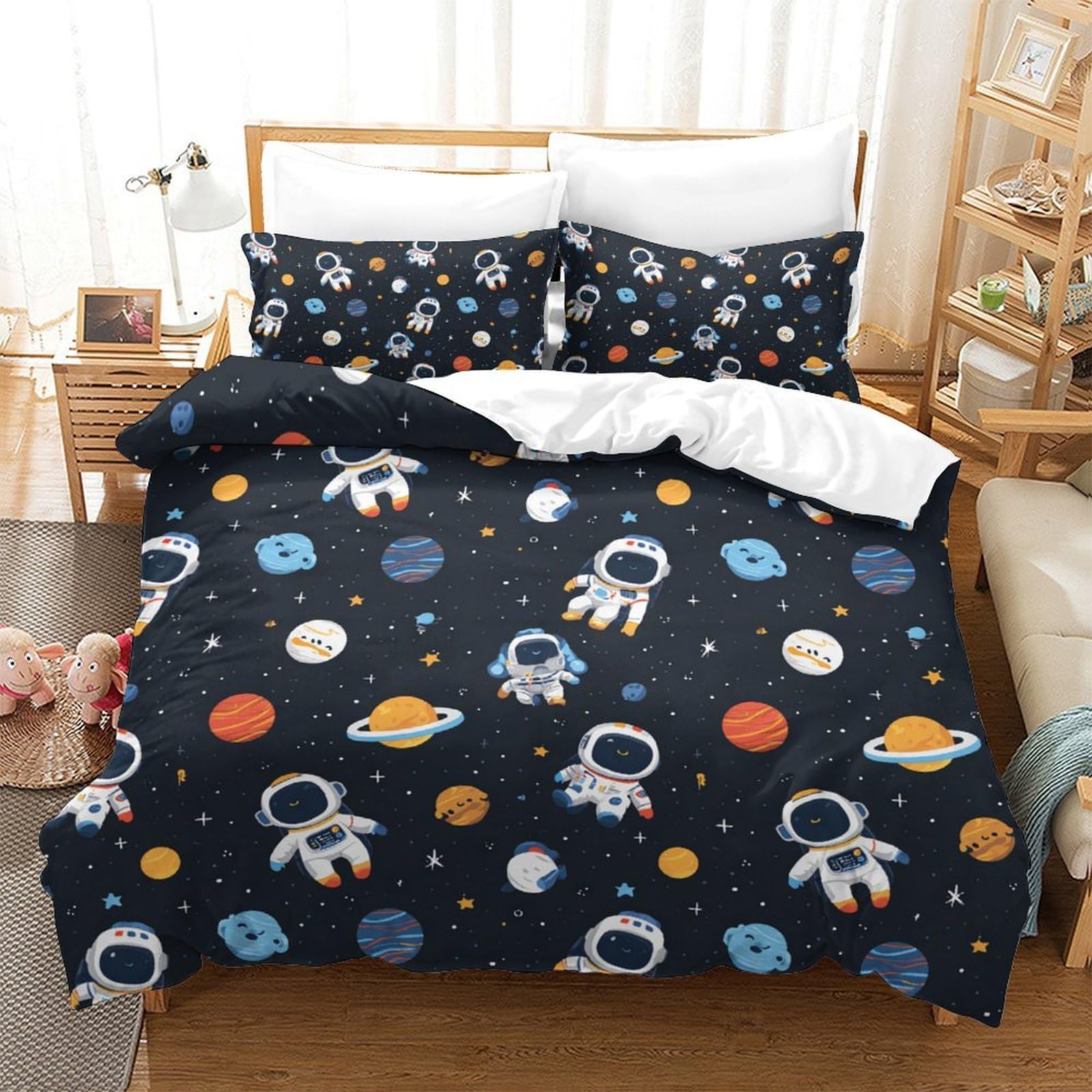 Housse de couette astronaute 3D en microfibre pour lit enfant Super King 260x220 cm