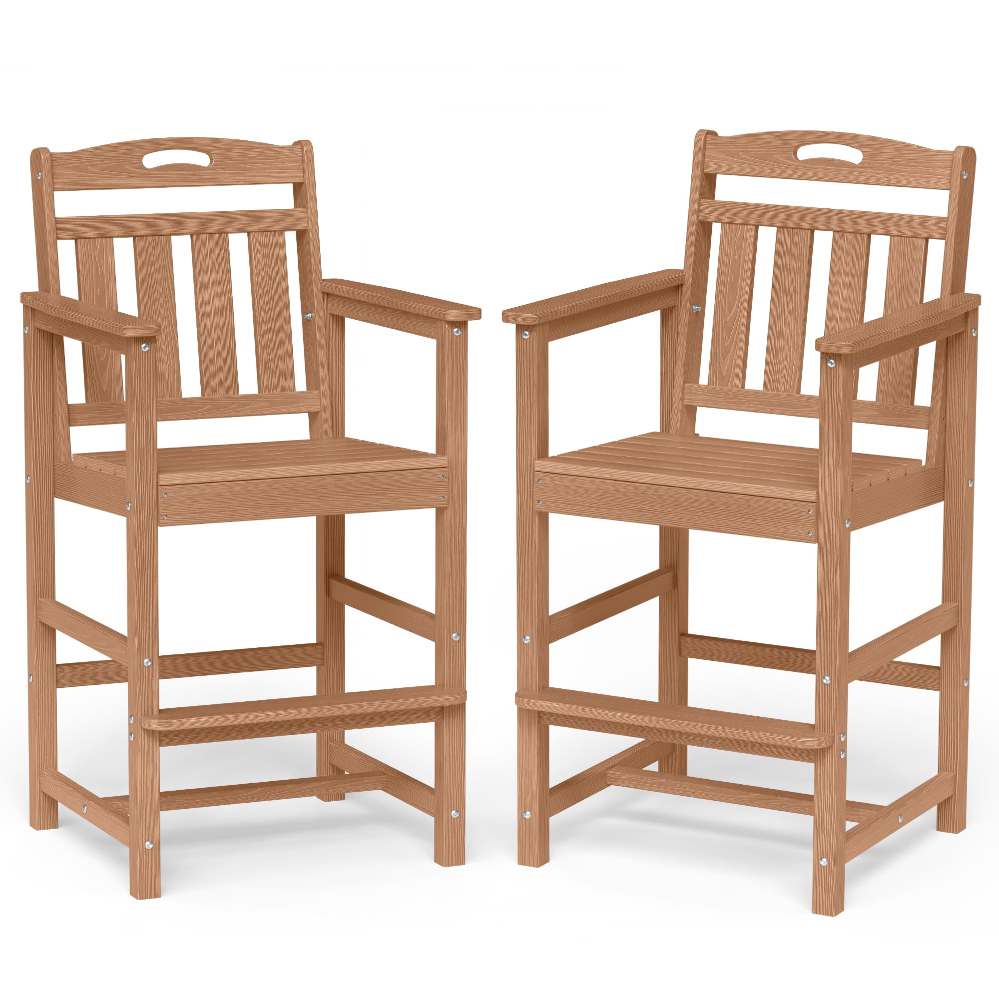 Ciokea Outdoor Bar Chairs, Oversized Adirondack Patio Bar Stools with 27" Seat Height, HDPE Heavy Duty Modern Tall Outdoor Chairs Bar Funiture for Bar Deck Balcony Kitchen Counter Yard, Teak