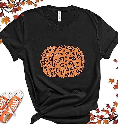 Miniatura 2 de Halloween Pumpkin T-Shirts, Leopard Clothes, Thanksgiving Tees, Halloween Fall Shirt, Autumn Tees, Thankful T-Shirt, Pumpkin T-Shirts For Women and