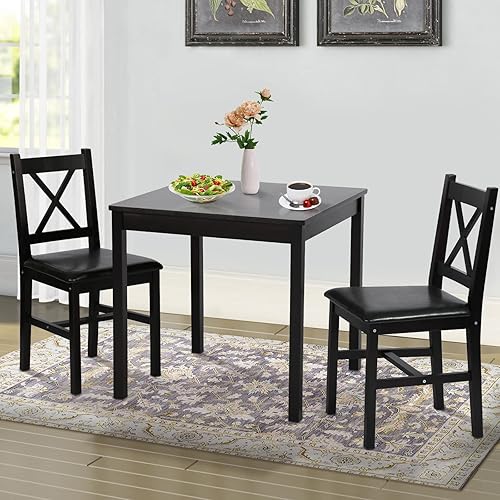 Dining Table Set for Small Space, 3 Peices Wood Kitchen Dinette Table with 2 Chairs, Modern Counter Height Dining Room Table for Kitchen,Dining Room, Restaurant, Dark Brown