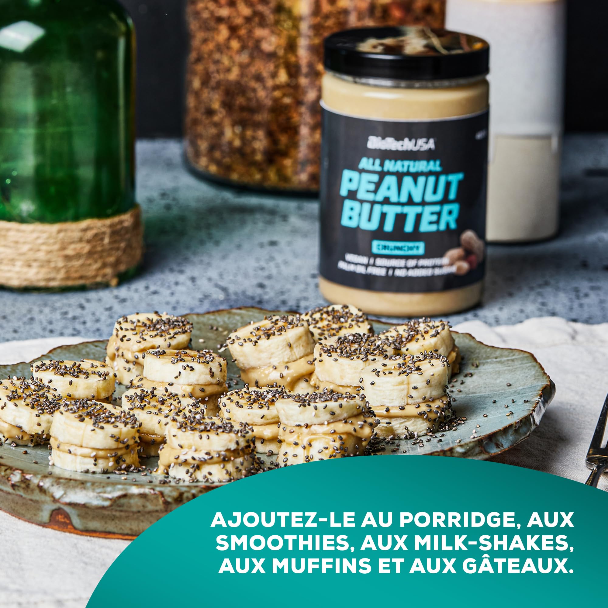 BioTechUSA Peanut Butter | Entièrement naturel | Source de protéines végétaliennes | Sans gluten, riche en fibres, sans huile de palme, 1000 g, Crunchy