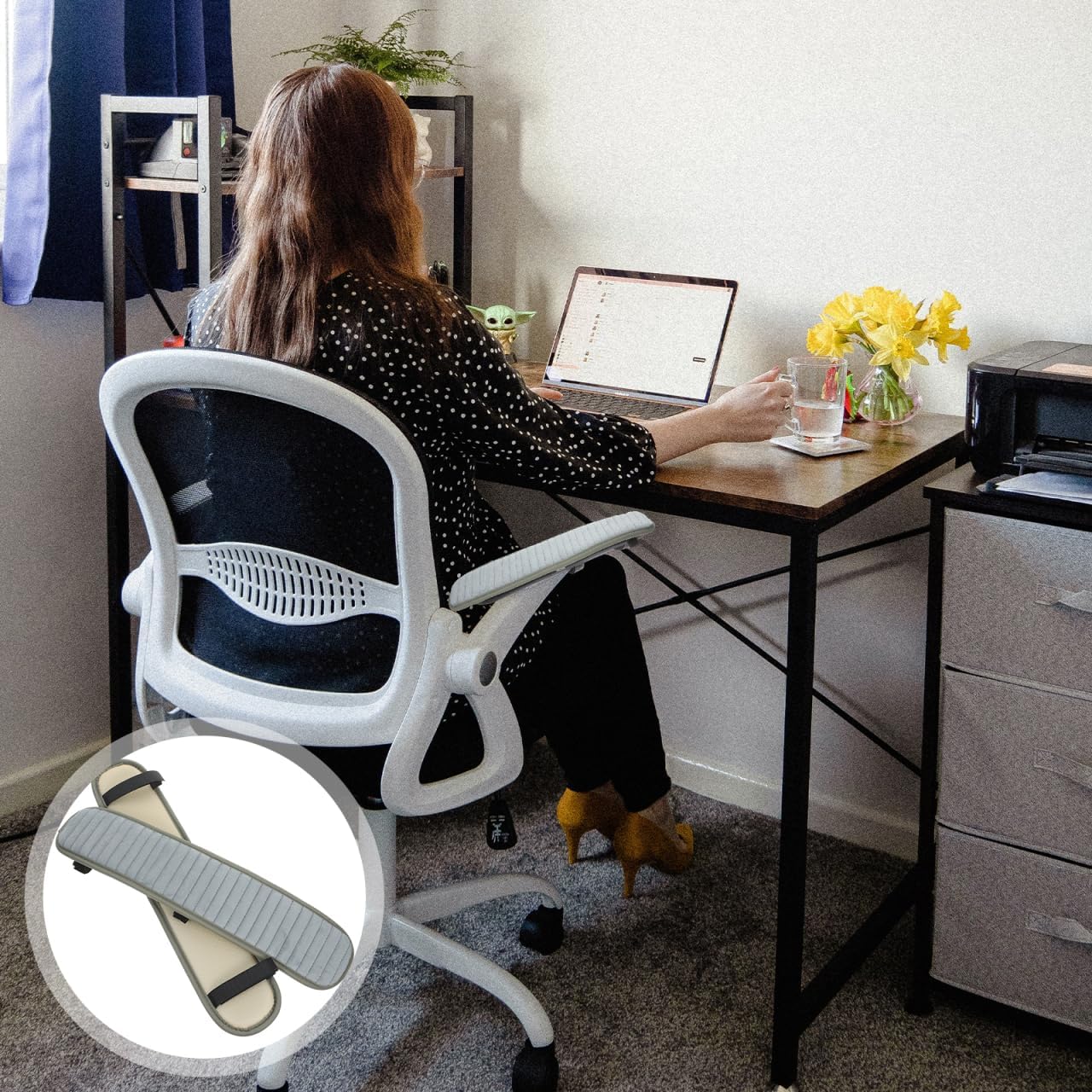 Uonlytech Chair Armrest Cover 17.91X3.74X1.77In Plush Office Chair Armrest Protector with Anti-Slip and Detachable Design for Comfortable Desk Seating