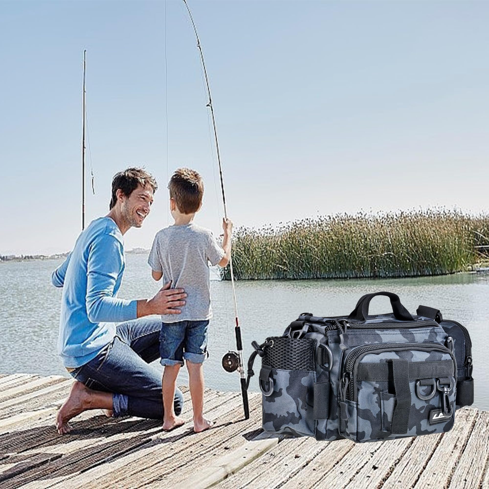 YUEMING Angelgerätetasche, Karpfentasche für Angler, Angeltasche Umhängetasche Tragbarer Groß Rucksack Angelbeutel,Aufbewahrungstasche für Outdoor-Angelausrüstung